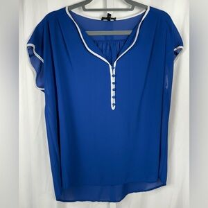 NWT Spense Blue and White Cap Short Sleeve Blouse, XL